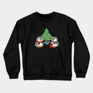 Christmas Penguins Enjoying Hot Cocoa with Christmas Tree v3 Crewneck Sweatshirt